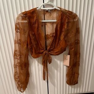 Lace tie front crop top